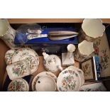 An assorted collection of Aynsley Pembroke patterned china, including vases, trinket dishes, place