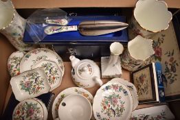 An assorted collection of Aynsley Pembroke patterned china, including vases, trinket dishes, place
