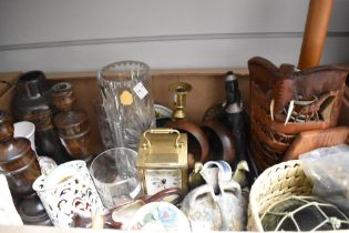 A miscellaneous selection of items including a Echt Bleikristall vase, a small amount of African