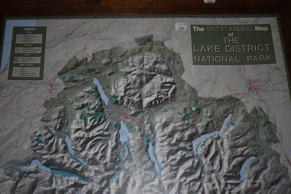 A 20th century The Outstand Map of the Lake District National Park, oak framed and glazed 94 x 70 - Image 2 of 3