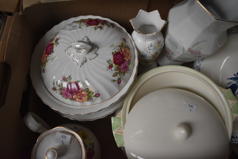 A boxed Royal Albert old country roses clock, two similar Myott 'Rose Garden' tureens, an Aynsley ' - Image 2 of 2