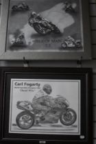 Isle of Man TT interest, two monochrome motorcycle racing prints, both framed