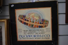 A 1930's advertising card for Duckworth & Co, Old Trafford Essence Distillery, Manchester, double