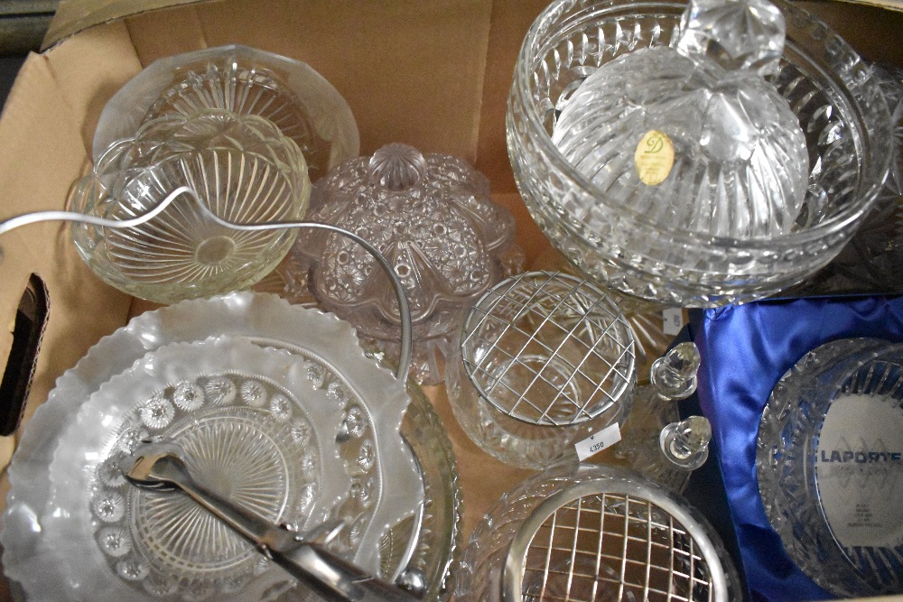 A carton of assorted cut glass and crystal items including rose bowls, basket and dishes etc. - Image 2 of 2