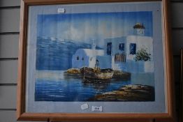 A vibrant 20th century impasto oil on canvas, laid down on paper, Mediterranean coastal scene,