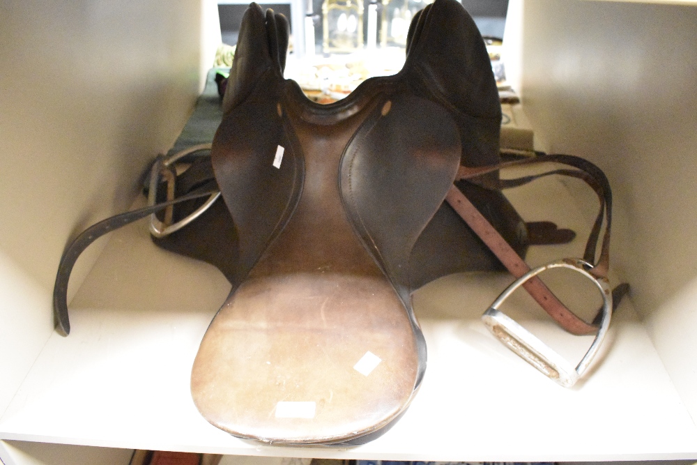 A leather saddle of typical design