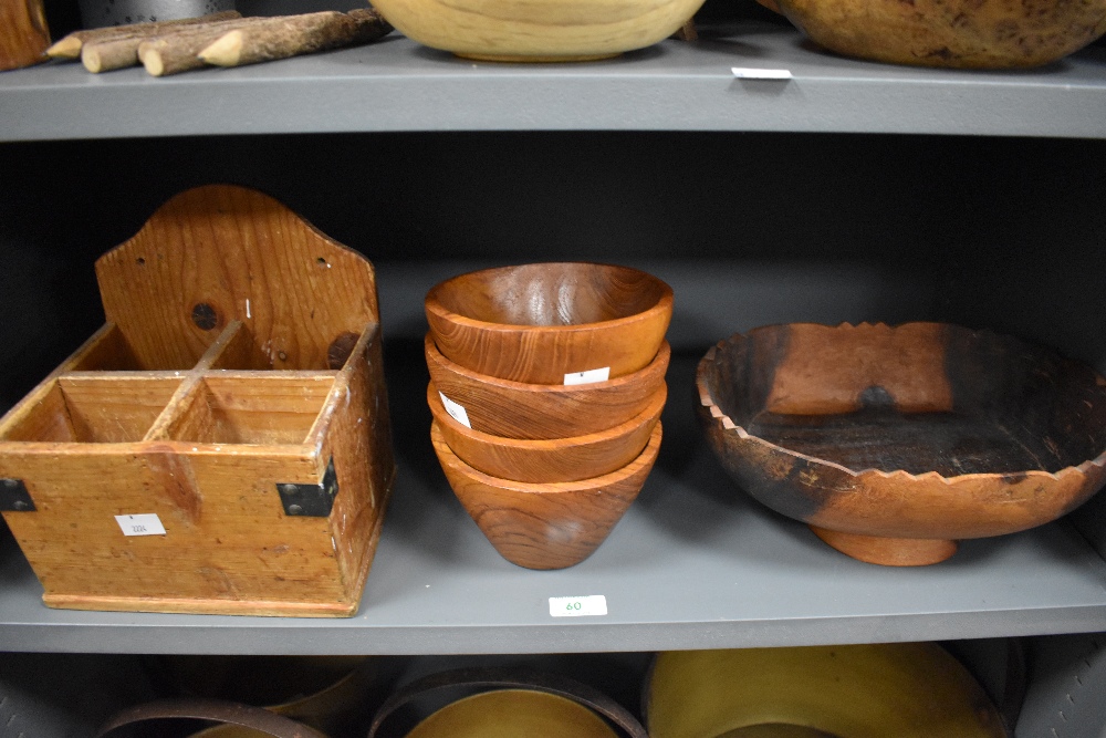 A selection of turned and carved wooden bowls and stands, to include carved eastern table/stand - Image 3 of 3