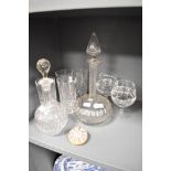 A group of mixed glasswares, to include decanters, tall drinking glasses, brandy glasses and small