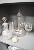 A group of mixed glasswares, to include decanters, tall drinking glasses, brandy glasses and small