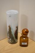 An early-mid 20th Century amber coloured glass bottle with stopper, in the Mdina style, and an