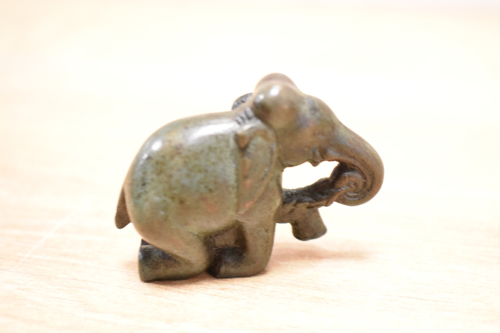 A late 20th Century bronze elephant study, with incised 'D.M' initials to the base (possibly - Image 2 of 3