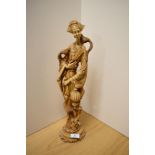 A large cast-resin (to simulate ivory) Oriental figure of a robed female with exotic birds 46cm