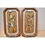 R.Arienda (20th Century, Continental), a pair of leaf paintings depicting ducks, signed to the lower