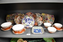 A selection of modern Chinese and Japanese porcelain, various Kutani milliefiori, Imari and