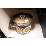 A Denby Arabesque pattern casserole dish with cover, printed mark to underside