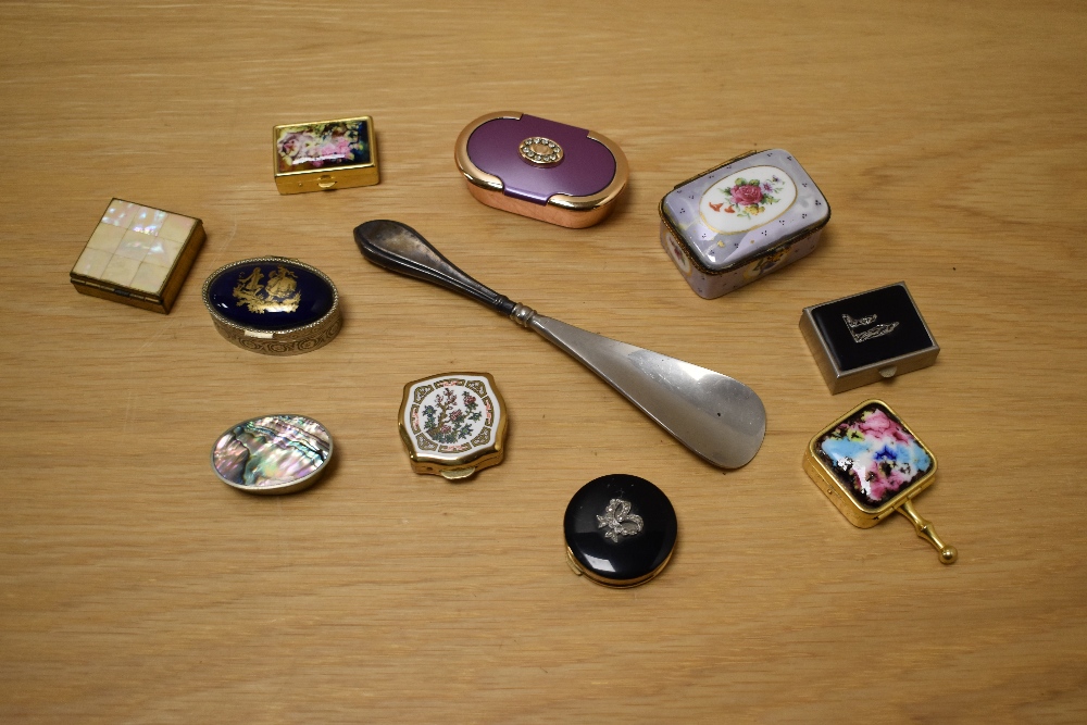 A selection of various trinket boxes, mostly gilt and white metal but including one Limoges