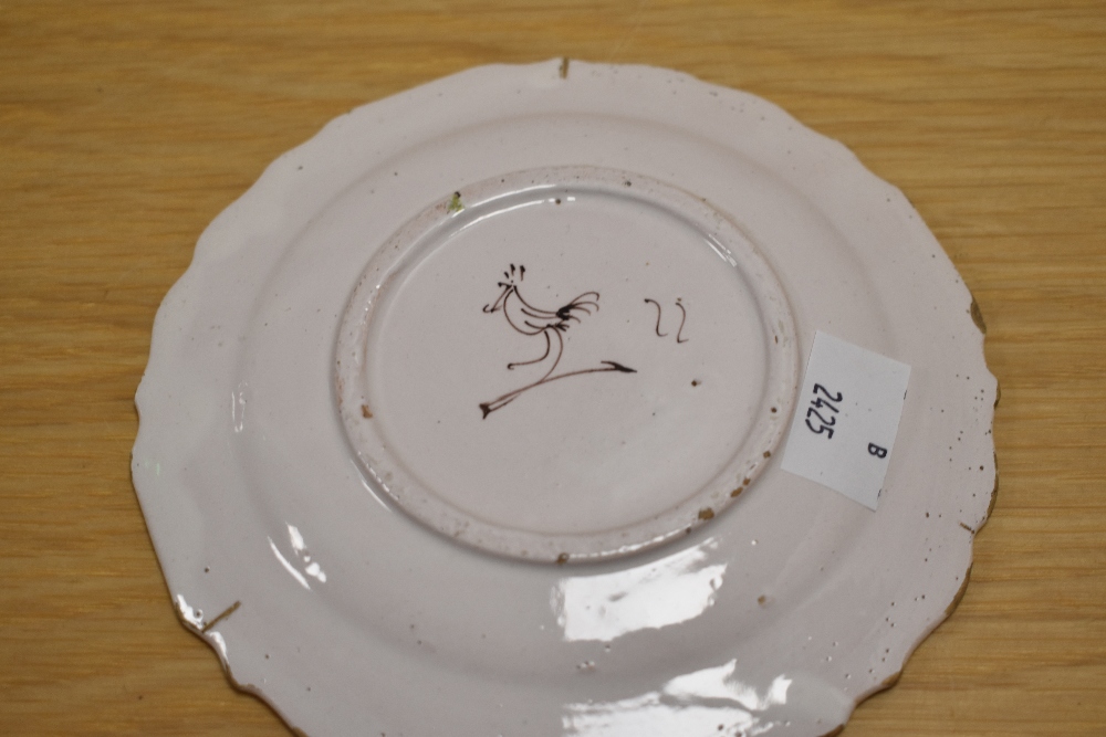 Four French Quimper ware style saucers, hand decorated with scenes from nature, diameter 14cm - Image 3 of 3