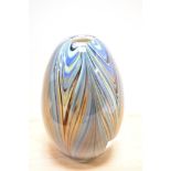 A 20th Century art glass vase, of ovoid form, with multi-coloured swirl design, unmarked to the