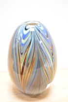 A 20th Century art glass vase, of ovoid form, with multi-coloured swirl design, unmarked to the