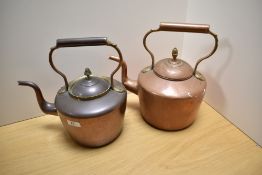 A Victorian William Soutter & Sons copper and brass kettle, having an unusual lobed and flared