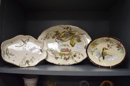 A Victorian Powell, Bishop, & Stonier hand painted ashette, decorated with birds and butterflies