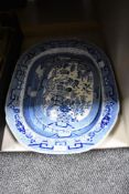 A late 19th/early 20th century ironstone blue and white ashette, transfer-printed in underglaze blue