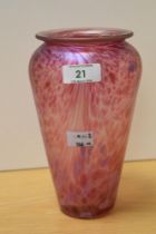 A 20th Century English art glass and iridescent vase, of tapering form, measuring 20cm tall