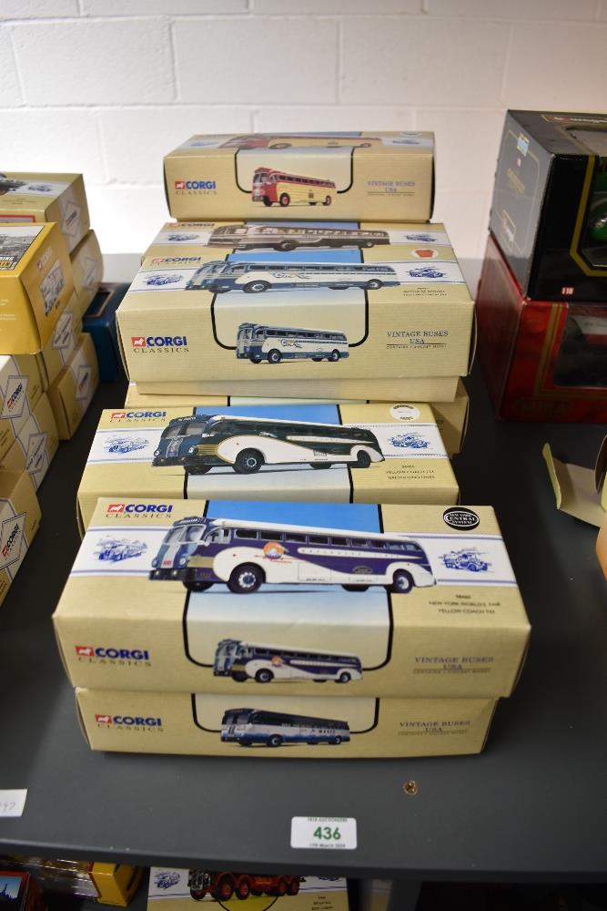 Fourteen Corgi Classics die-casts, all buses including Vintage Buses of USA series, all boxed