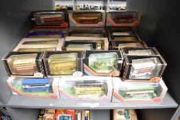 A shelf of EFE 1:76 scale die-cast Buses, all boxed, include Deluxe series, 43 in total