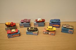 Eight 1974-82 Matchbox die-casts, No1 Dodge Challenger, No3 Porsche Turbo, No4 57 Chevy, No6