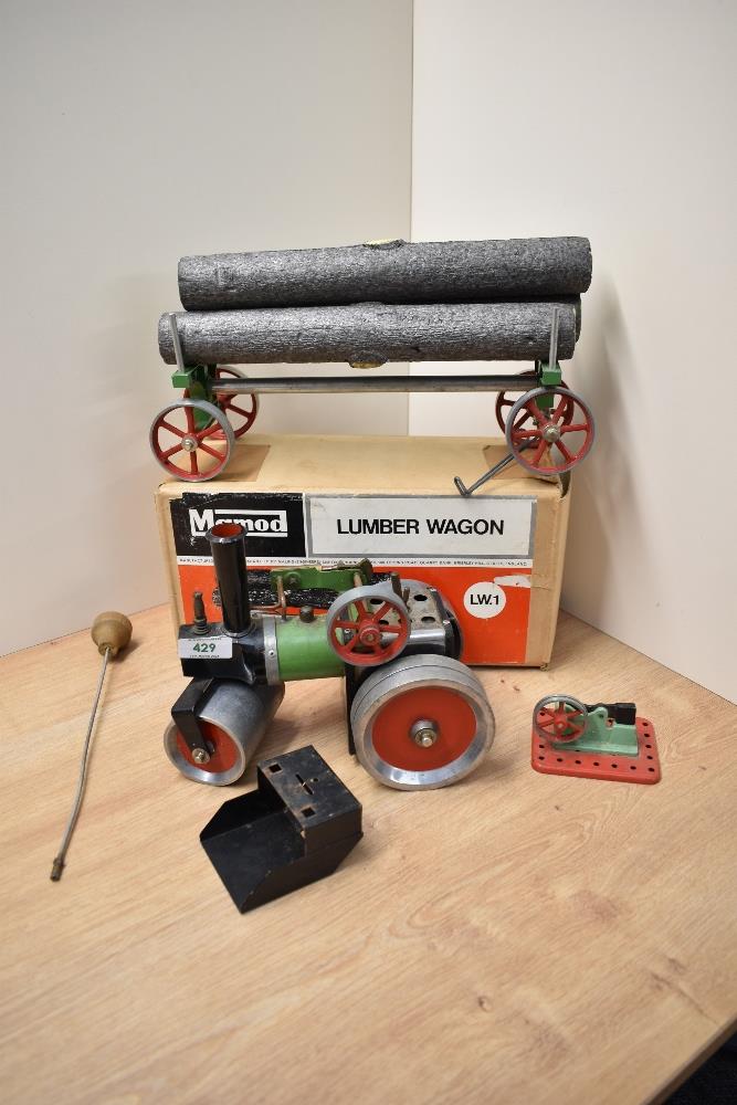 A Mamod Live Steam Roller, burner missing along with a Mamod Lumber Wagon in original box and a