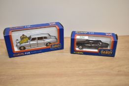 Two Tomica Dandy die-casts, F06 Phantom VI and F01 Jaguar XJ6L, both in original boxes with inner p