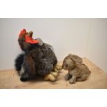 A vintage Merrythought plush and straw filled Rabbit long with a modern AA Classic Chicken Soft