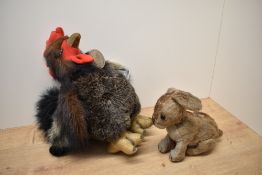 A vintage Merrythought plush and straw filled Rabbit long with a modern AA Classic Chicken Soft