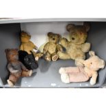 Six vintage Teddy Bears and Soft Toys, Chad Valley straw filled Bear having plastic eye, stitched