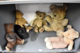 Six vintage Teddy Bears and Soft Toys, Chad Valley straw filled Bear having plastic eye, stitched