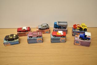 Eight 1974-82 Matchbox die-casts, No3 Porsche Turbo, No4 57 Chevy, No5 US Mail, No6 Mercedes Tourer,