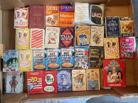 A box of vintage Card Games including Crime Club, Car Game, Militaire, Snow White, Sorry etc