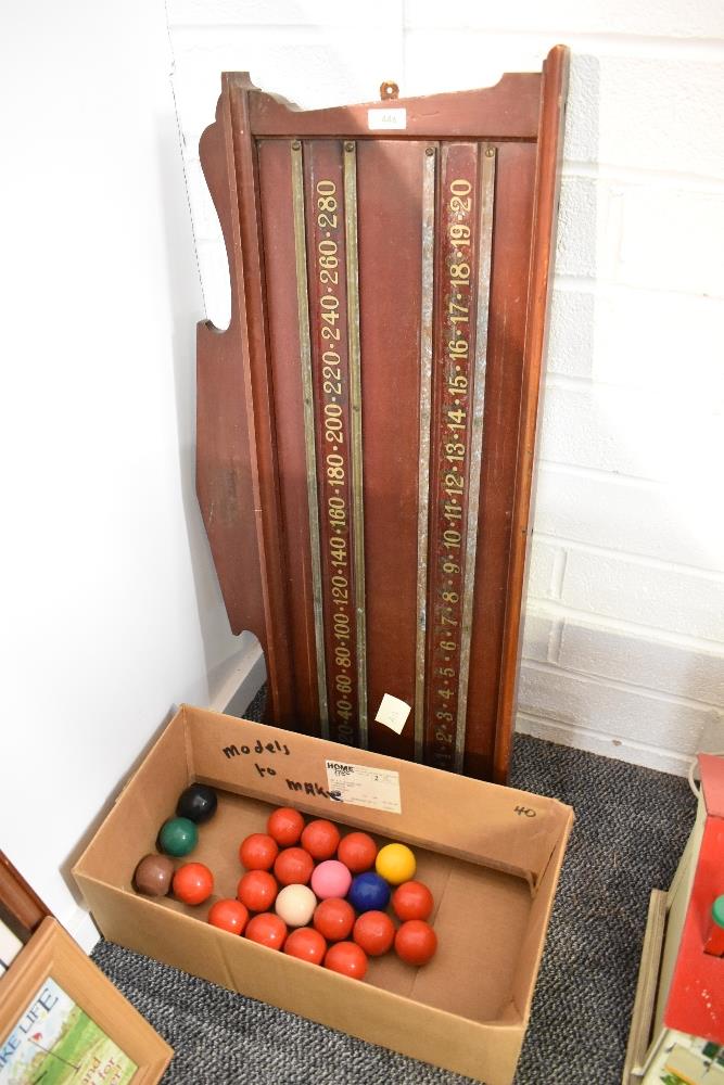 A vintage wooden Billiard Scoreboard named Burnley Billiard Works Rosegrove, Lancs along with a