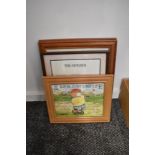 Four Golfing framed and glazed prints, Jim Bateman, The Colonel and Caddy, The Woman Hater, Gary