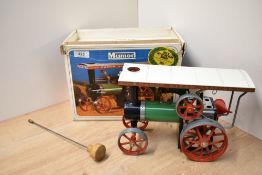 A Mamod Live Steam Traction Engine TE1A, in original box with burner present, appears to have had