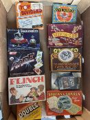 A box of vintage Card Games including Stocks & Shares, Buccaneer, Golf Ace etc