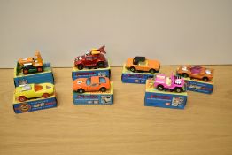 Seven 197072 Matchbox die-casts, No1 Mod Rod, No2 Jeep Hot Rod, No3 Montevdi Hai, No4 Gruesome