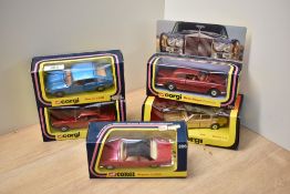 Five Corgi die-casts, 279 Rolls Royce Corniche, 286 Jaguar XJ12C, 319 Jaguar XJS, 338 Rover 3500 and