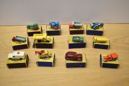 Twelve 1954-60 Matchbox Moko Lesney die-casts, No 1 Road Roller, No 3 Cement Mixer, No 4