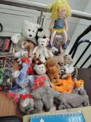 Fifteen TY Bears and Dolls including Official Club bear in plastic display box, Camel, Peacock, etc
