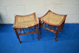 A pair of stools, in the manner of Liberty's 'Thebes', approx 38 x 38 x 38cm