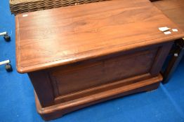 A modern stained hardwood bedding box, approx 87 x 51 x 47cm