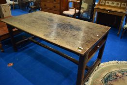 A period oak rural farmhouse style kitchen table on H style frame , approx 168 x 98cm