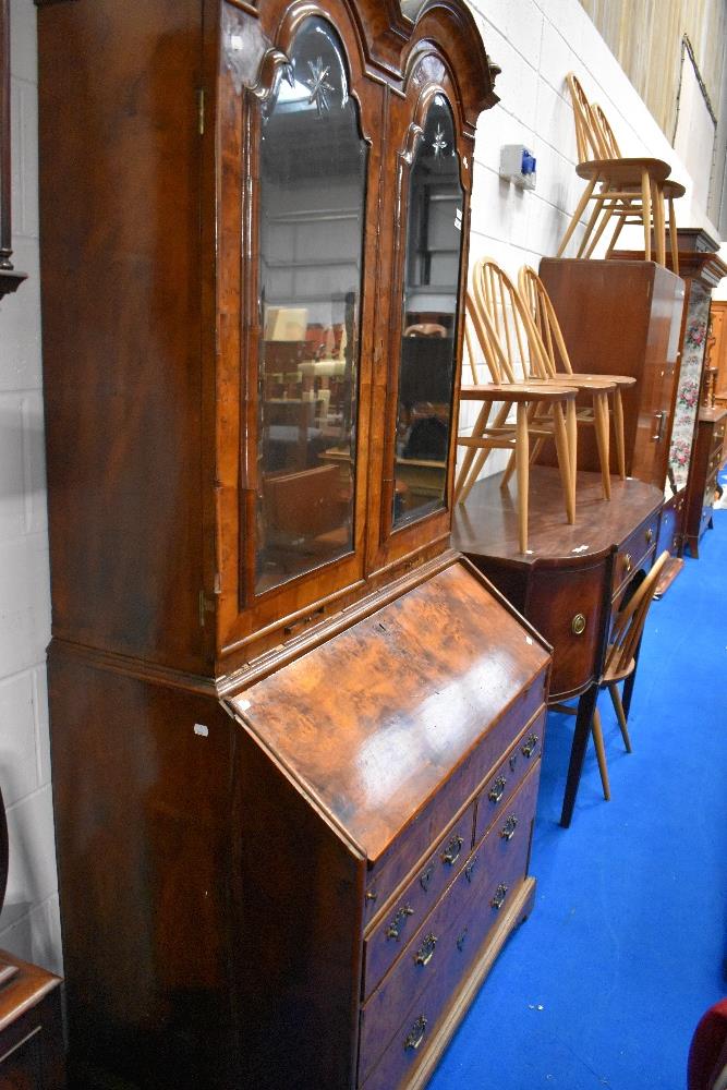 A fine Queen Anne walnut bureau , having double arch topped, Italian style mirrored panels to doors, - Image 2 of 19